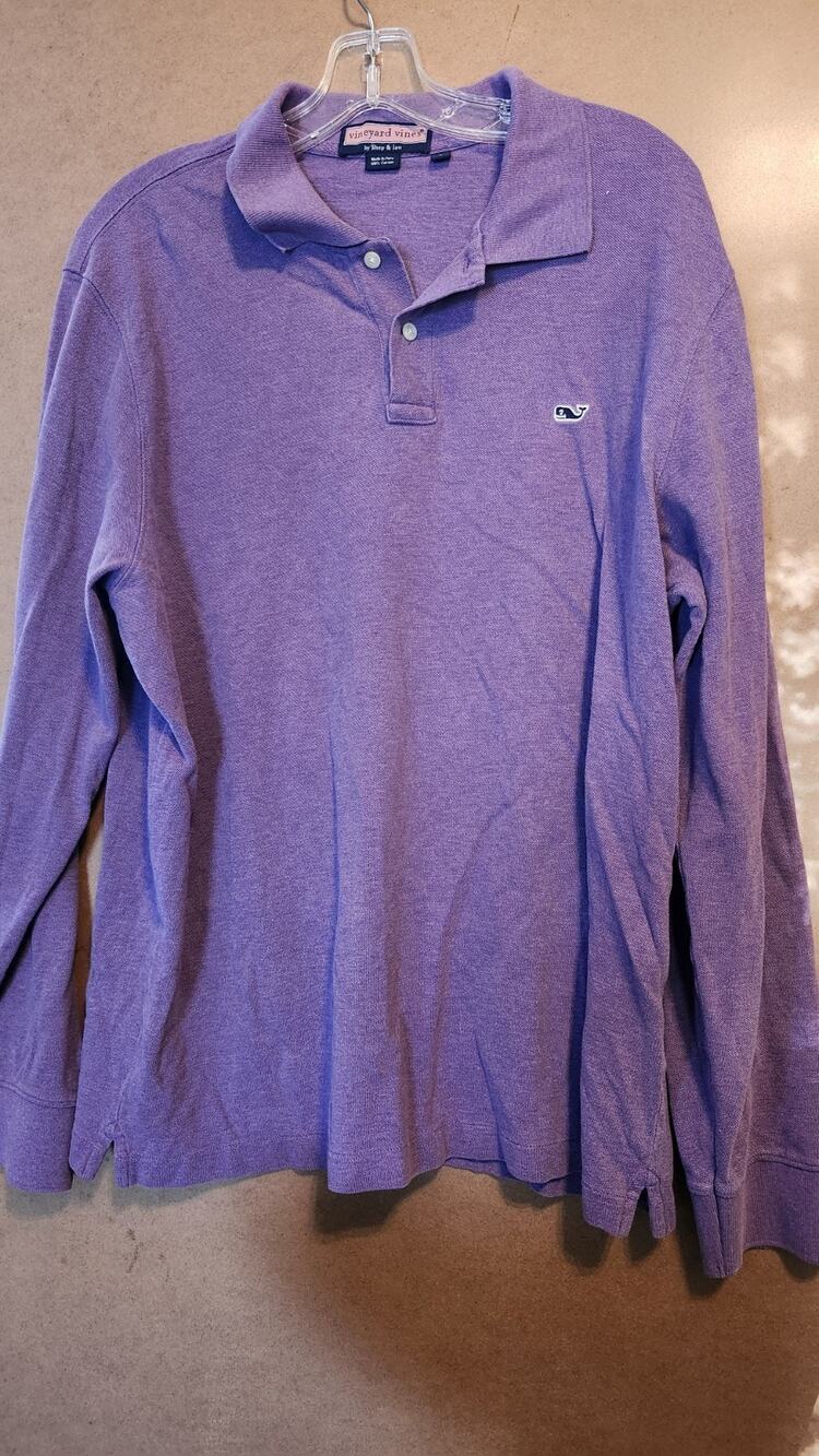 Vineyard Vines Polo Shirt Mens Large Purple Long Sleeve Whale Logo Casual #674